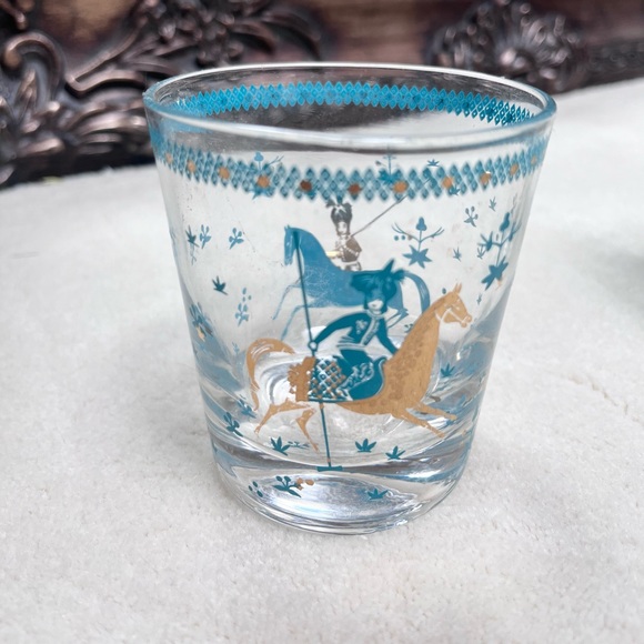 Mid Century Arabian Nights Vintage Horse & Rider glass lowball large rocks set - Picture 7 of 10